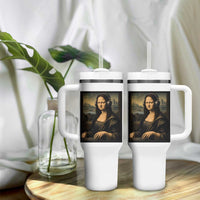Funny Mona Lisa Bass Face Tumbler With Handle Vintage DJ Producer Music Lover Gift