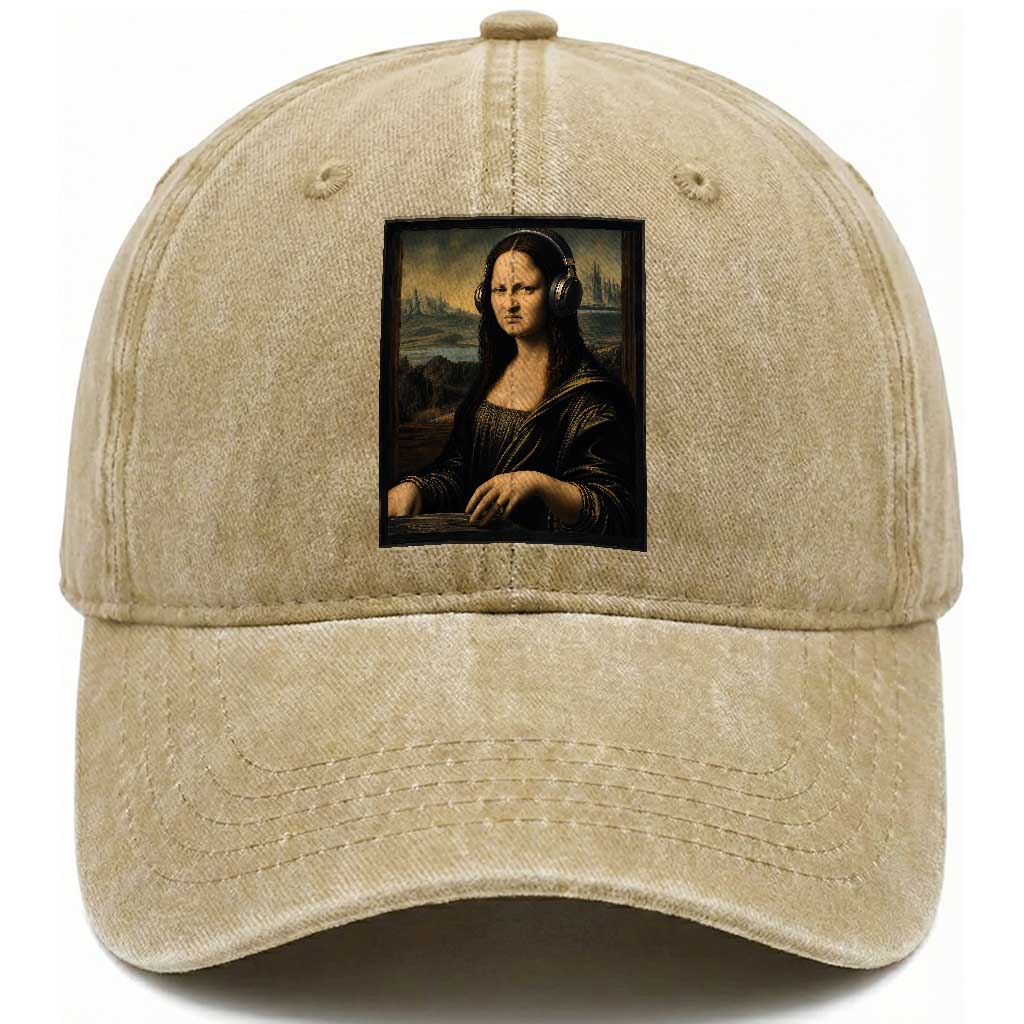 Funny Mona Lisa Bass Face Washed Cotton Baseball Cap Vintage DJ Producer Music Lover Gift