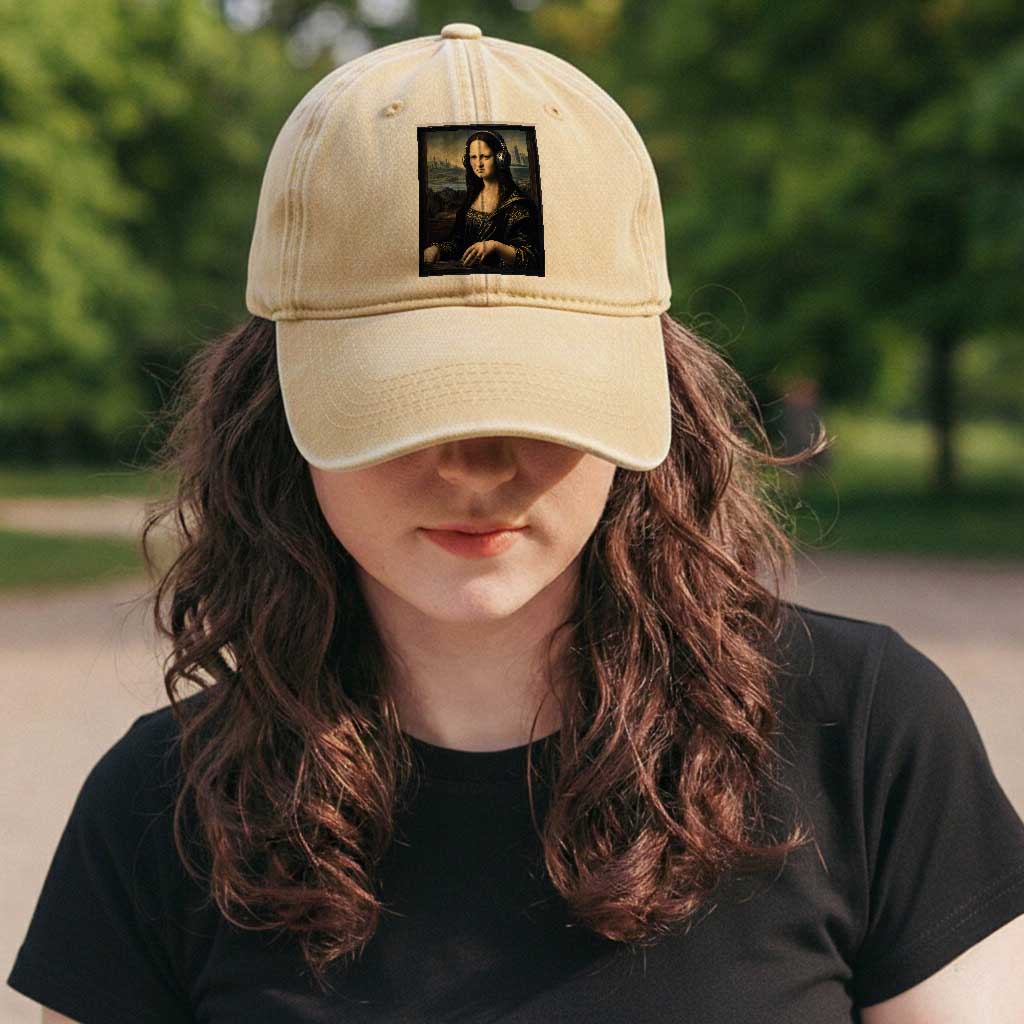 Funny Mona Lisa Bass Face Washed Cotton Baseball Cap Vintage DJ Producer Music Lover Gift