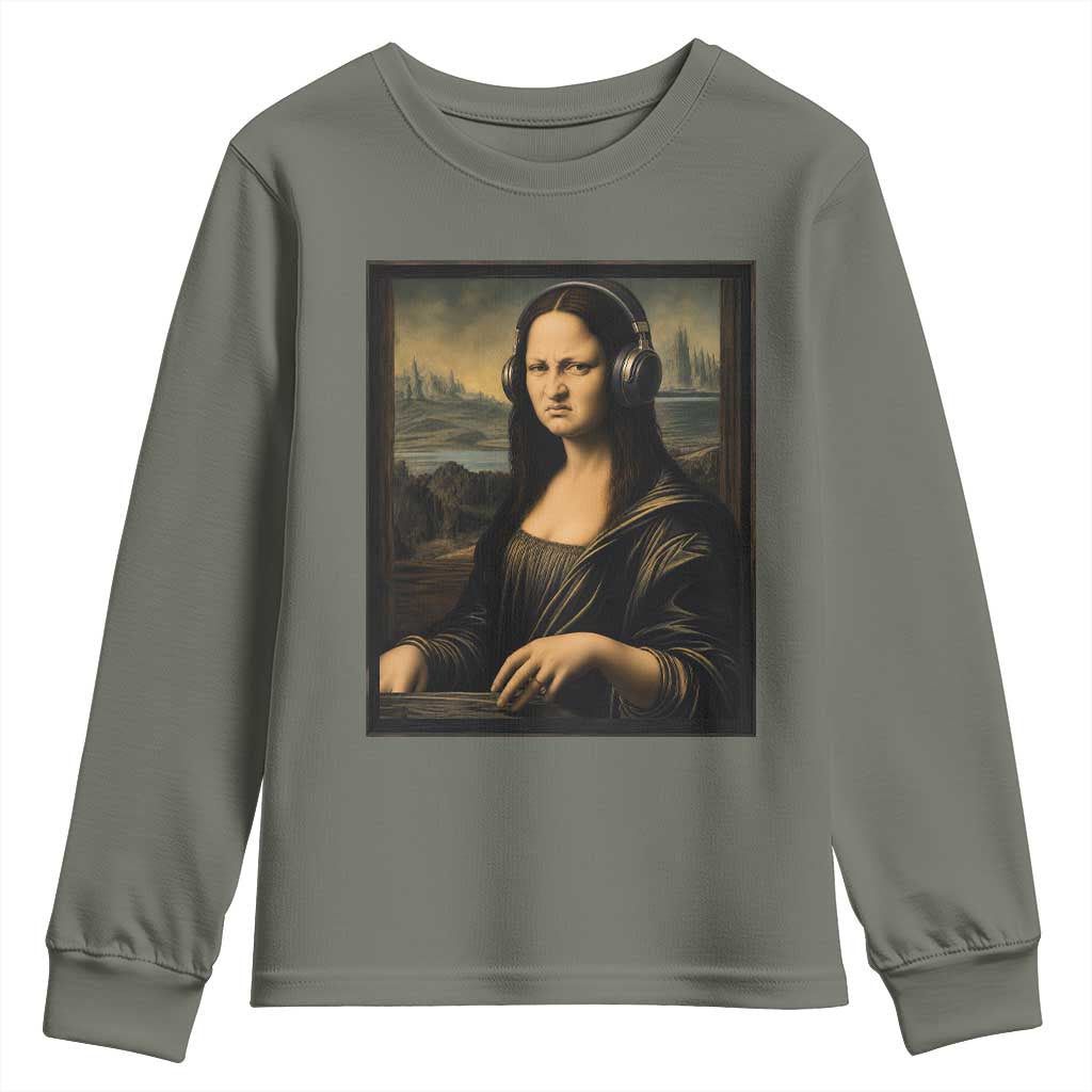 Funny Mona Lisa Bass Face Youth Sweatshirt Vintage DJ Producer Music Lover Gift