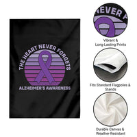 The Heart Never Forgets Alzheimers Support Garden Flag Vintage Sunset Purple Ribbon Graphic