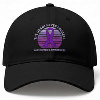 The Heart Never Forgets Alzheimers Support Baseball Cap Vintage Sunset Purple Ribbon Graphic