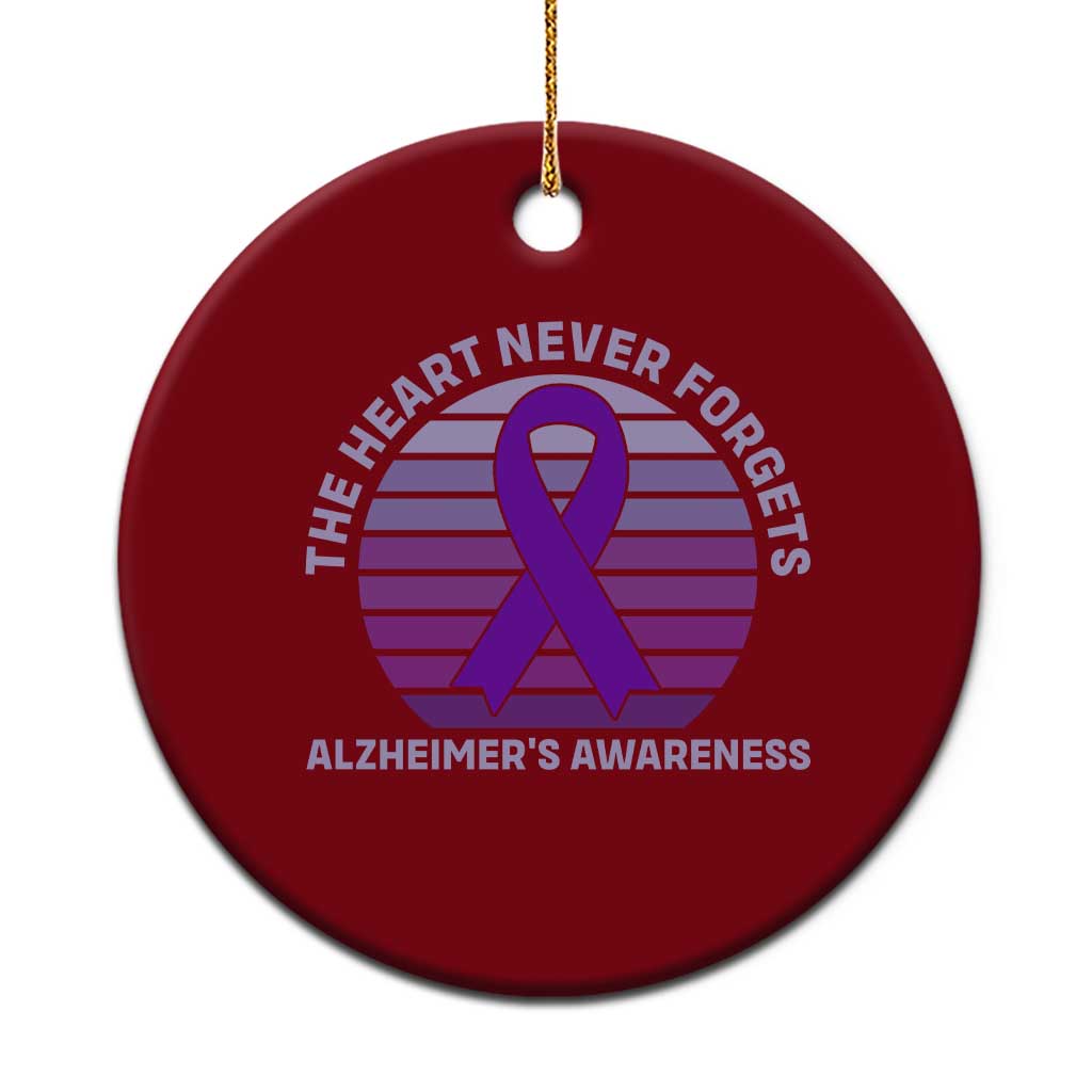 The Heart Never Forgets Alzheimers Support Ceramic Ornament Vintage Sunset Purple Ribbon Graphic