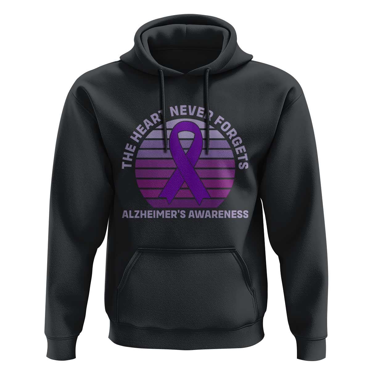The Heart Never Forgets Alzheimers Support Hoodie Vintage Sunset Purple Ribbon Graphic