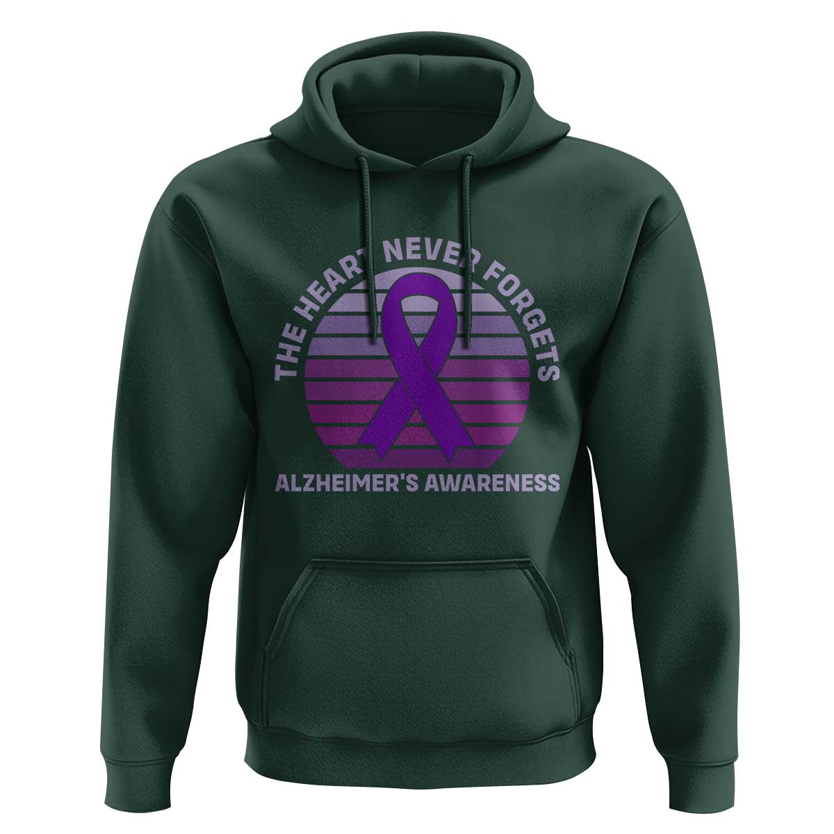 The Heart Never Forgets Alzheimers Support Hoodie Vintage Sunset Purple Ribbon Graphic
