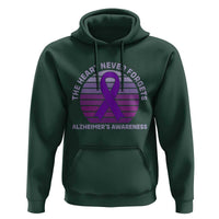 The Heart Never Forgets Alzheimers Support Hoodie Vintage Sunset Purple Ribbon Graphic