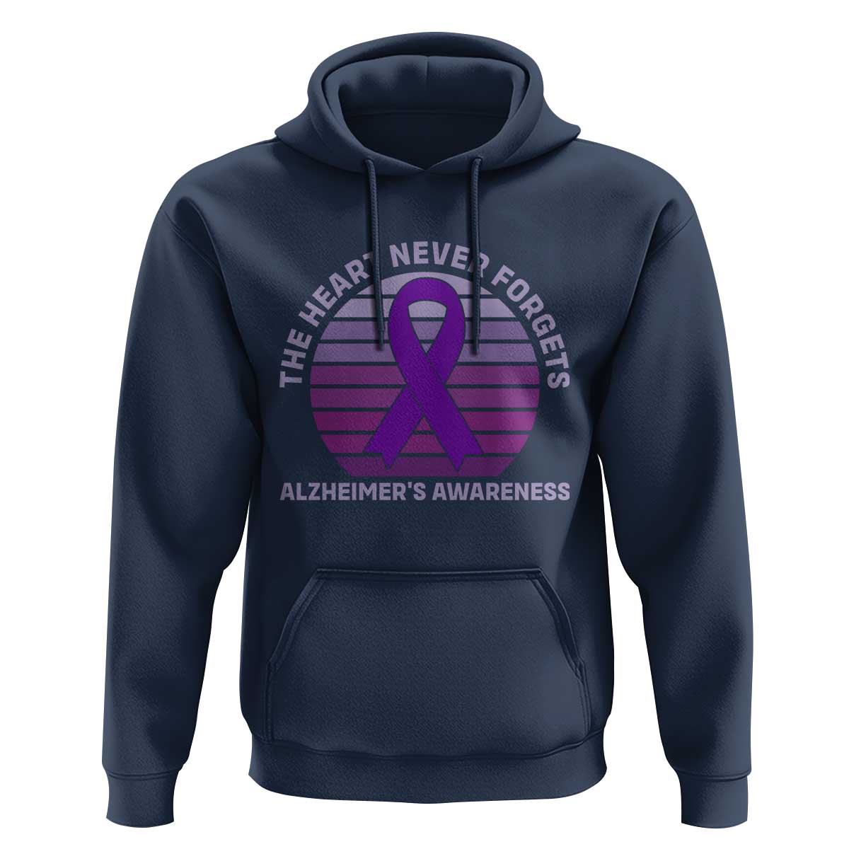 The Heart Never Forgets Alzheimers Support Hoodie Vintage Sunset Purple Ribbon Graphic