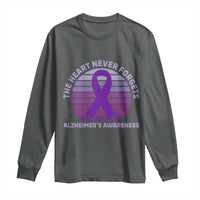 The Heart Never Forgets Alzheimers Support Long Sleeve Shirt Vintage Sunset Purple Ribbon Graphic