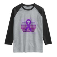 The Heart Never Forgets Alzheimers Support Raglan Shirt Vintage Sunset Purple Ribbon Graphic