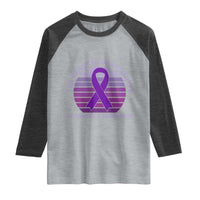 The Heart Never Forgets Alzheimers Support Raglan Shirt Vintage Sunset Purple Ribbon Graphic