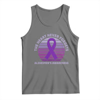 The Heart Never Forgets Alzheimers Support Tank Top Vintage Sunset Purple Ribbon Graphic