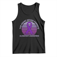 The Heart Never Forgets Alzheimers Support Tank Top Vintage Sunset Purple Ribbon Graphic