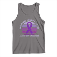 The Heart Never Forgets Alzheimers Support Tank Top Vintage Sunset Purple Ribbon Graphic