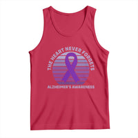 The Heart Never Forgets Alzheimers Support Tank Top Vintage Sunset Purple Ribbon Graphic