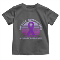 The Heart Never Forgets Alzheimers Support Toddler T Shirt Vintage Sunset Purple Ribbon Graphic