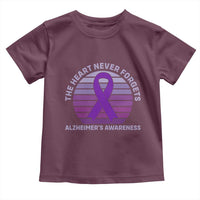 The Heart Never Forgets Alzheimers Support Toddler T Shirt Vintage Sunset Purple Ribbon Graphic