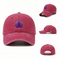 The Heart Never Forgets Alzheimers Support Washed Cotton Baseball Cap Vintage Sunset Purple Ribbon Graphic