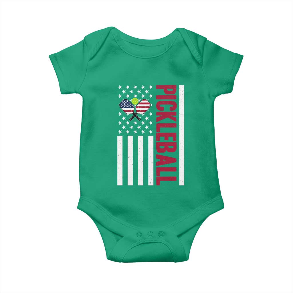Pickleball Patriotic Baby Onesie American Flag Sport Gift - Wonder Print Shop
