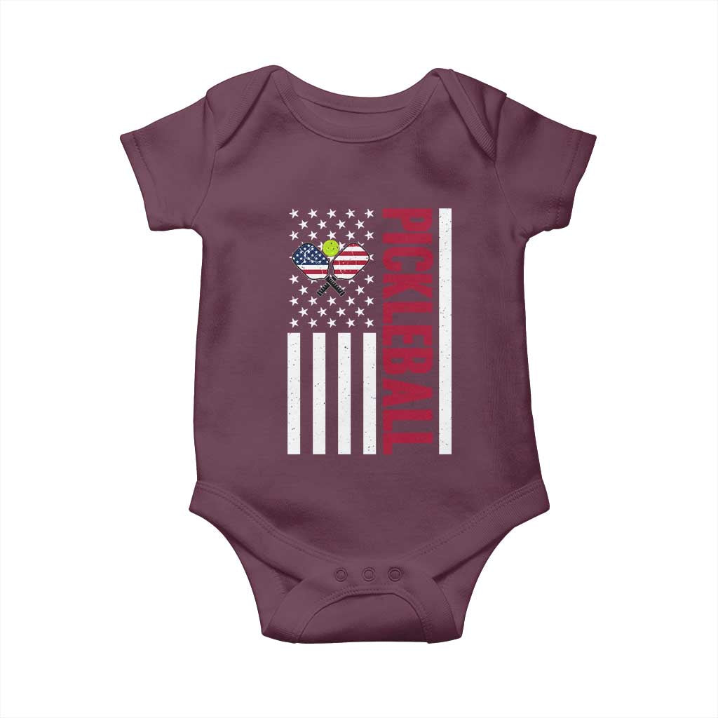 Pickleball Patriotic Baby Onesie American Flag Sport Gift - Wonder Print Shop