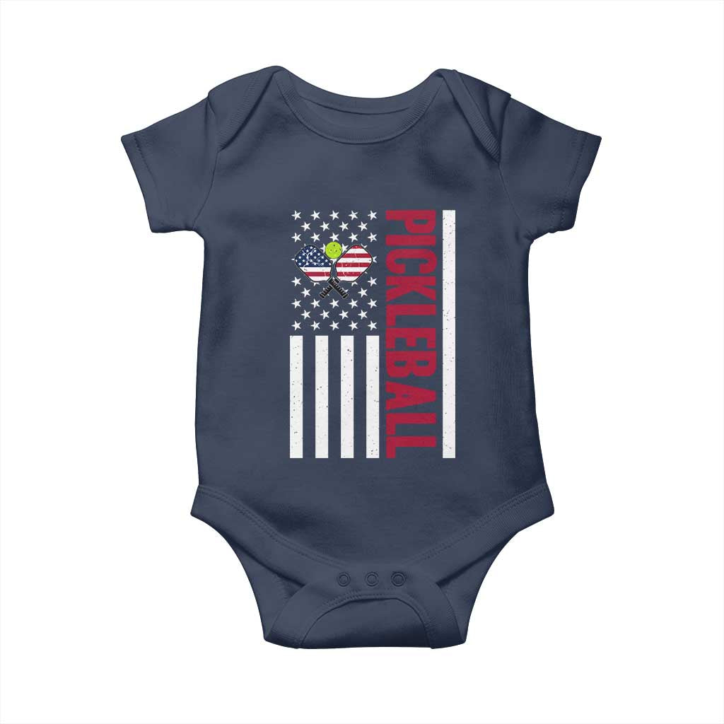 Pickleball Patriotic Baby Onesie American Flag Sport Gift - Wonder Print Shop