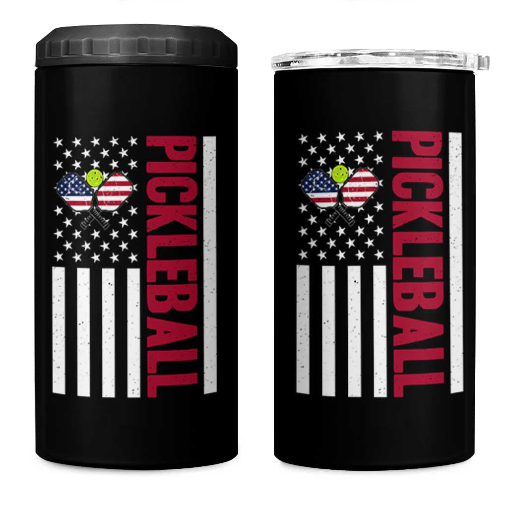 Pickleball Patriotic 4 in 1 Can Cooler Tumbler American Flag Sport Gift