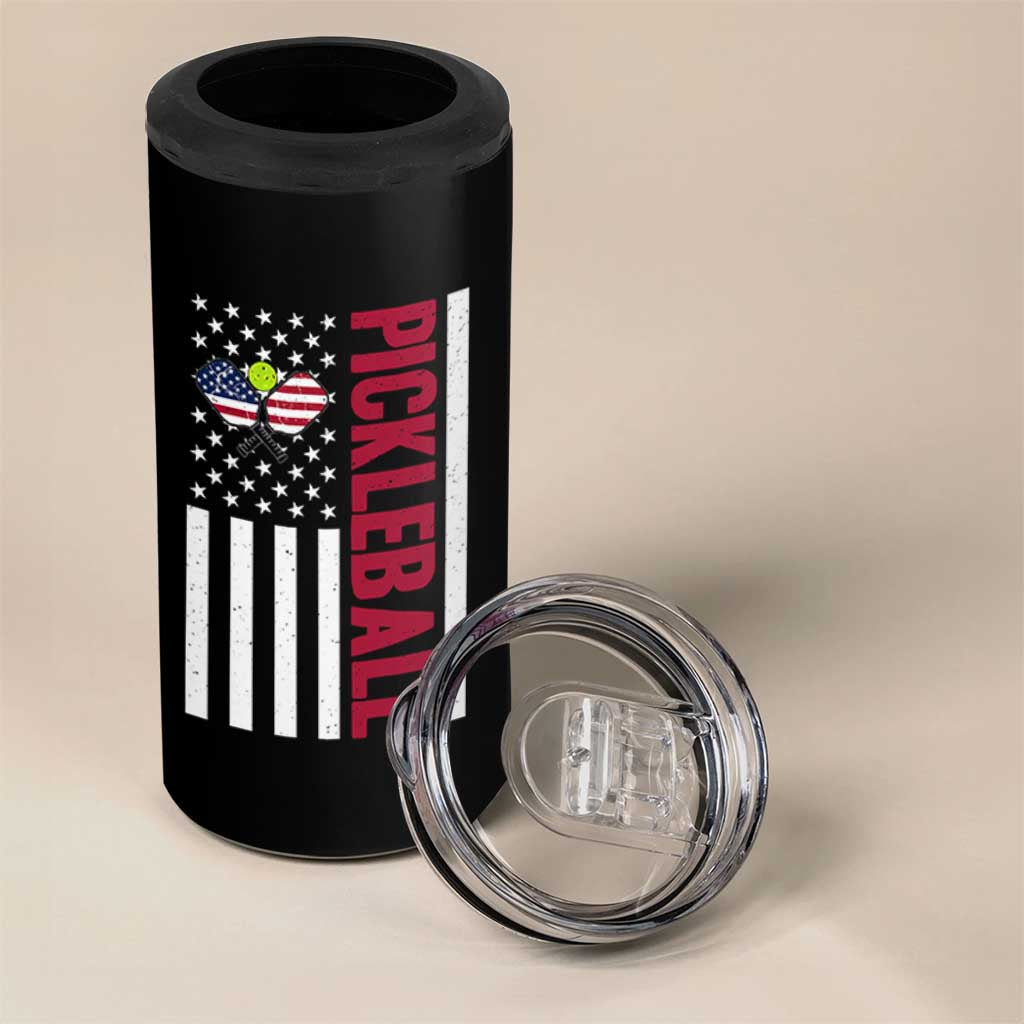 Pickleball Patriotic 4 in 1 Can Cooler Tumbler American Flag Sport Gift