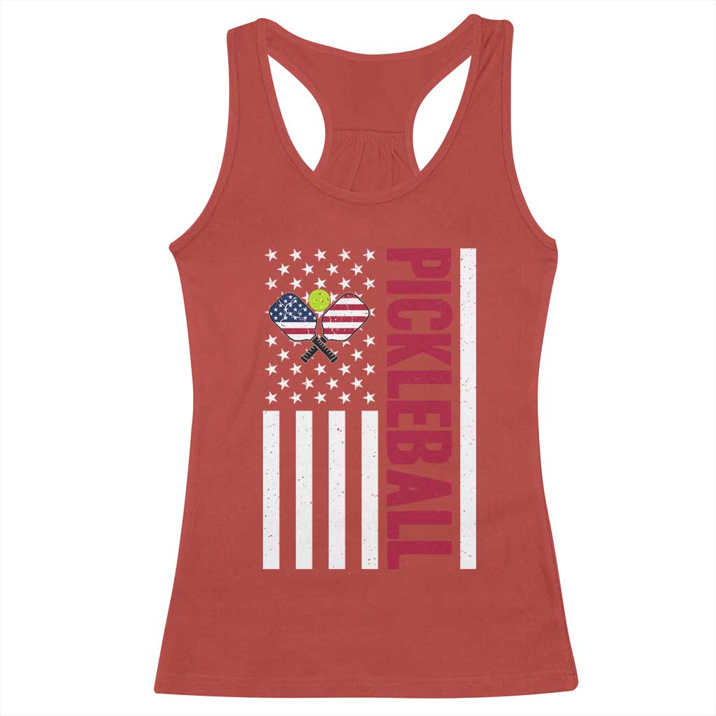 Pickleball Patriotic Racerback Tank Top American Flag Sport Gift - Wonder Print Shop