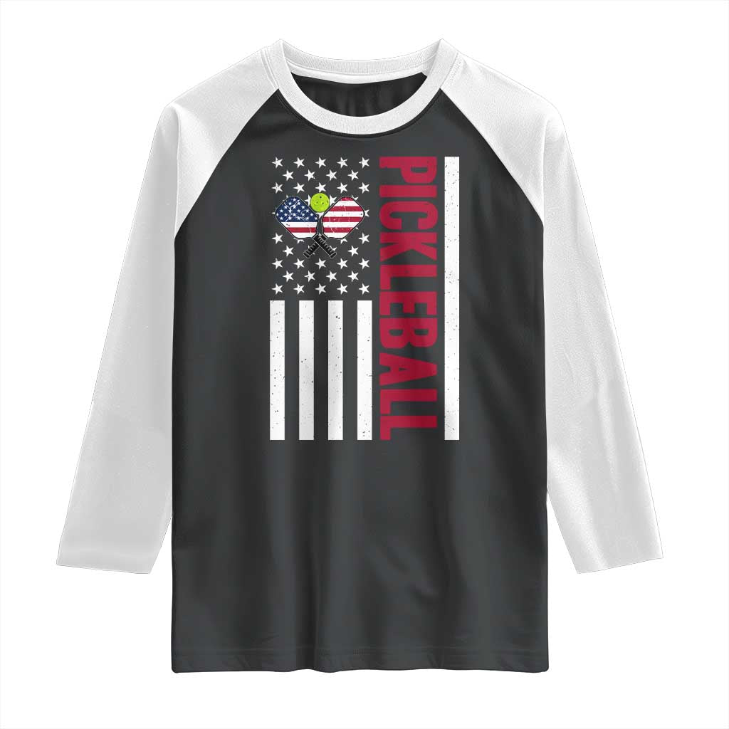 Pickleball Patriotic Raglan Shirt American Flag Sport Gift - Wonder Print Shop