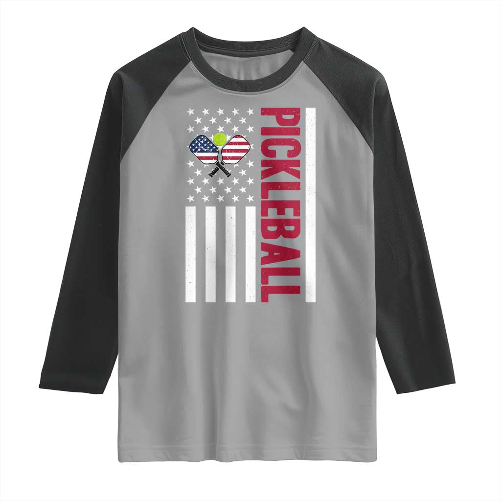 Pickleball Patriotic Raglan Shirt American Flag Sport Gift - Wonder Print Shop