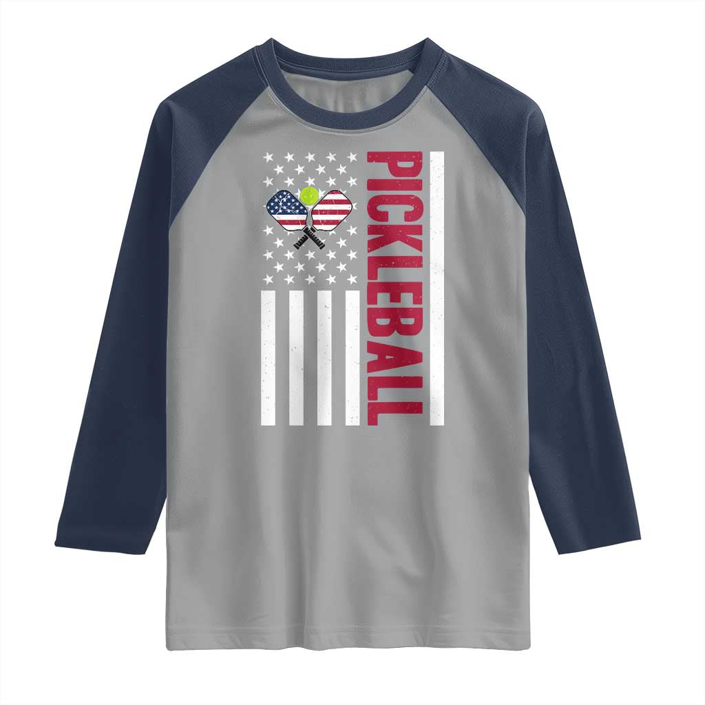Pickleball Patriotic Raglan Shirt American Flag Sport Gift - Wonder Print Shop
