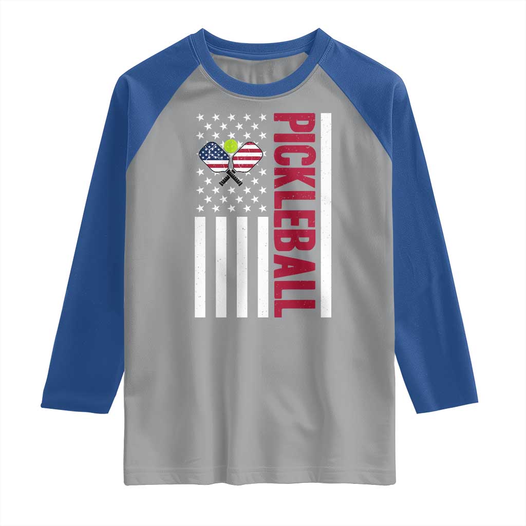 Pickleball Patriotic Raglan Shirt American Flag Sport Gift - Wonder Print Shop