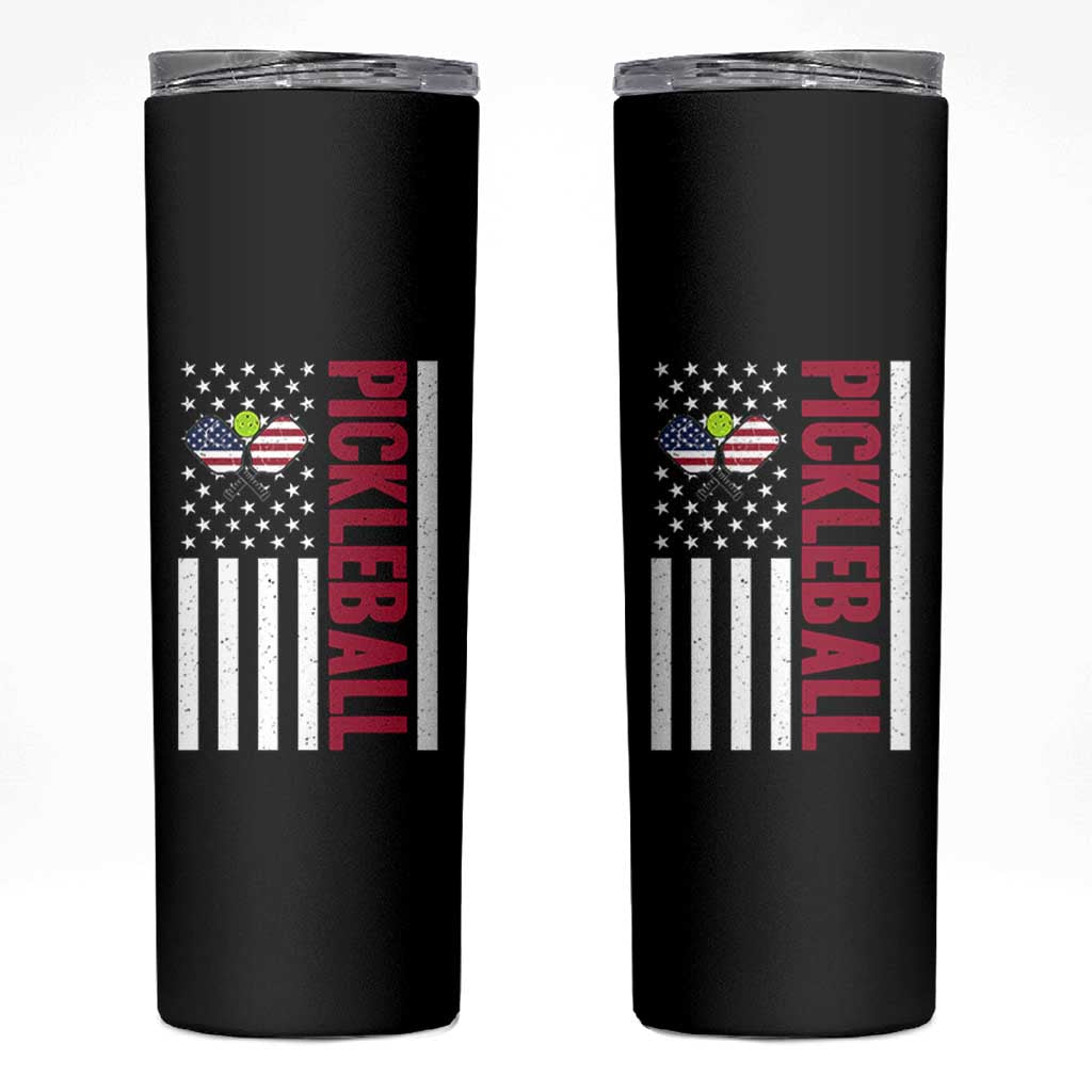 Pickleball Patriotic Skinny Tumbler American Flag Sport Gift