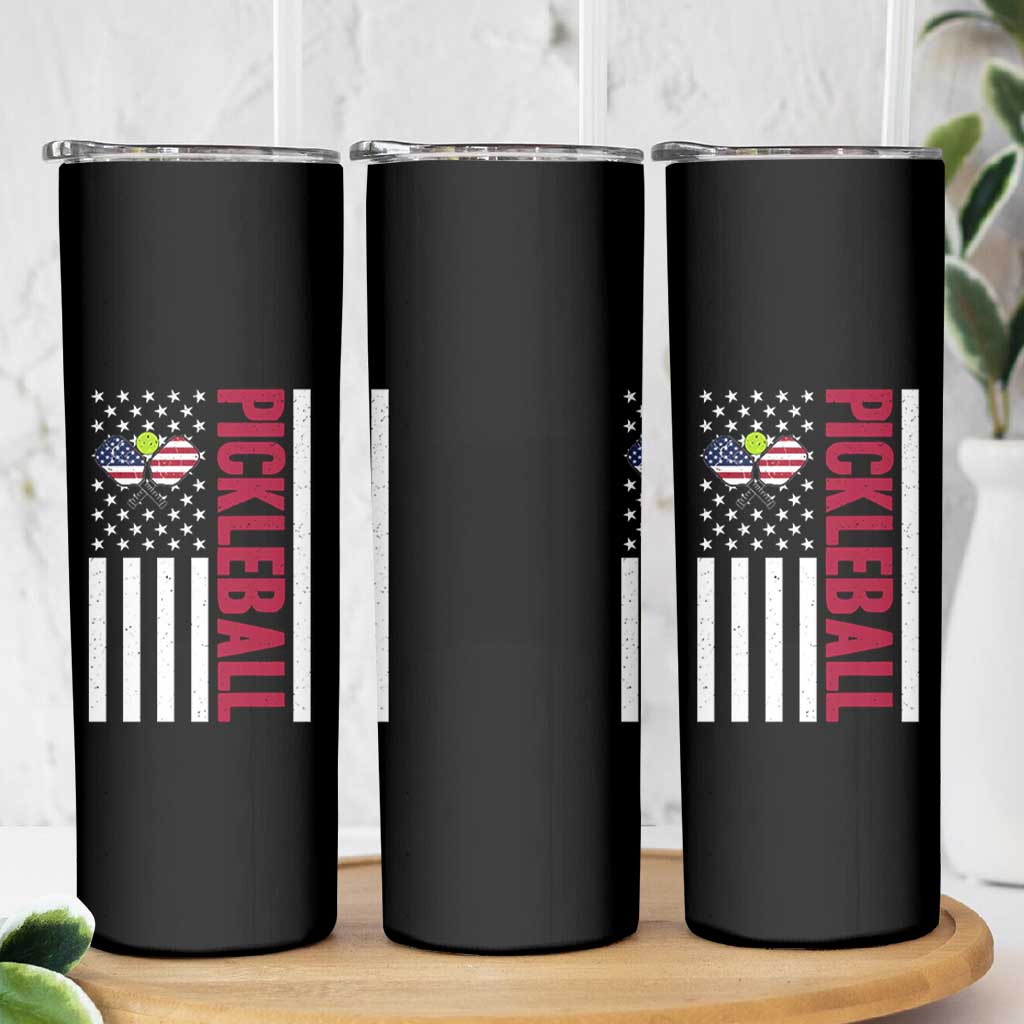 Pickleball Patriotic Skinny Tumbler American Flag Sport Gift