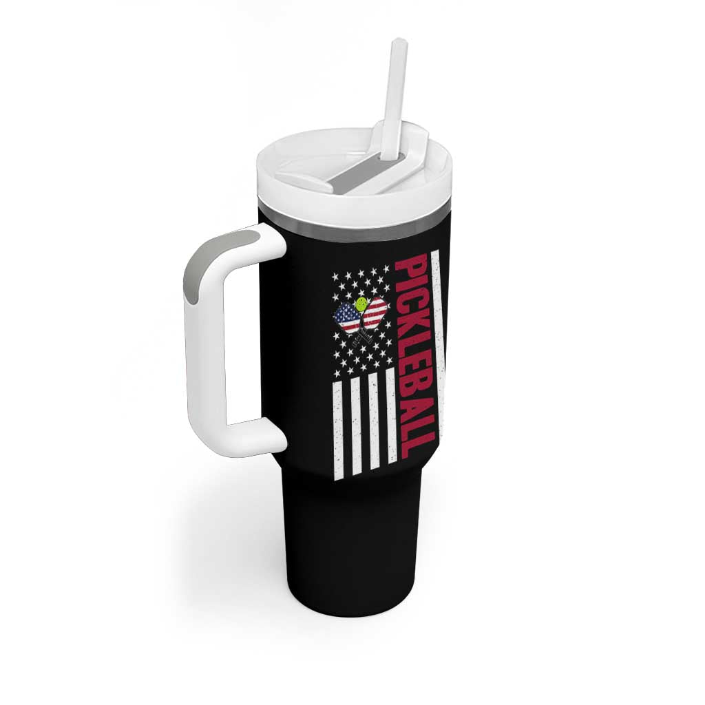Pickleball Patriotic Tumbler With Handle American Flag Sport Gift