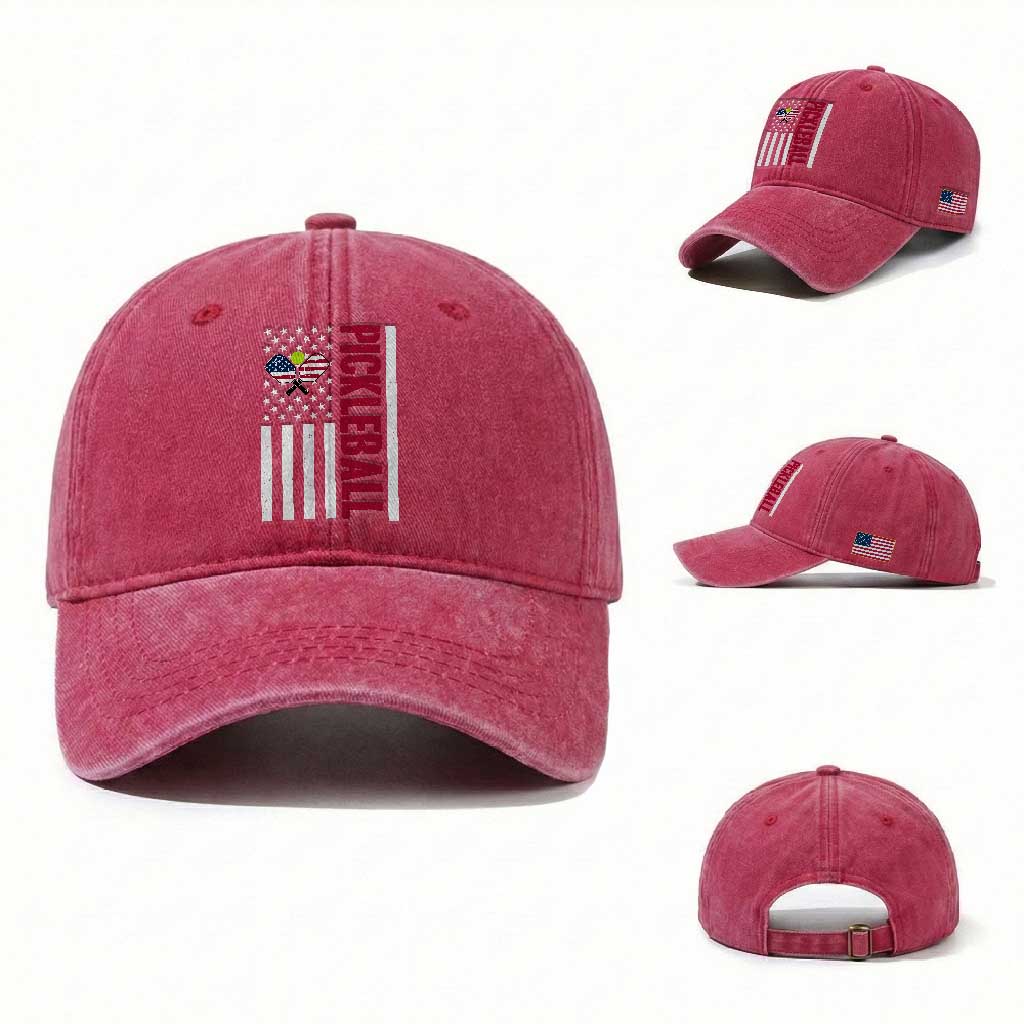 Pickleball Patriotic Washed Cotton Baseball Cap American Flag Sport Gift