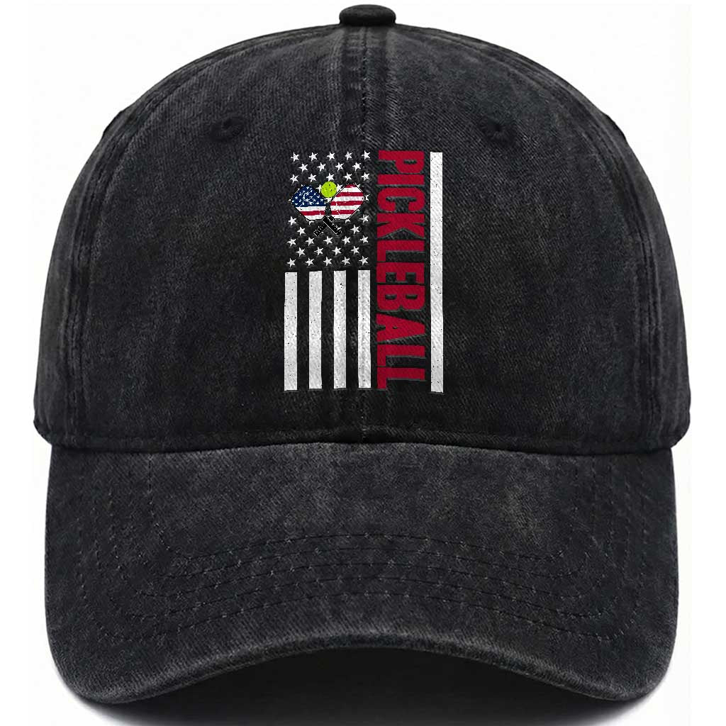 Pickleball Patriotic Washed Cotton Baseball Cap American Flag Sport Gift