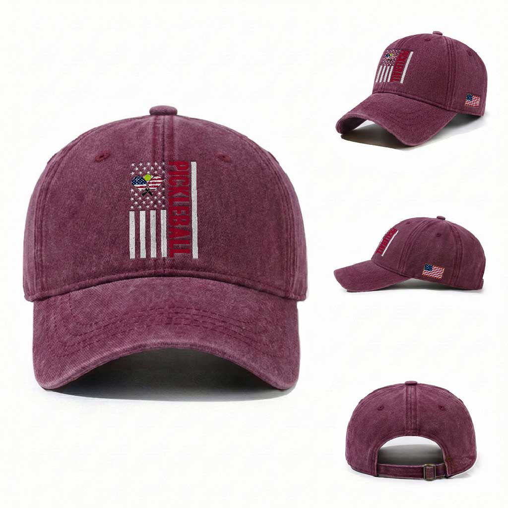 Pickleball Patriotic Washed Cotton Baseball Cap American Flag Sport Gift