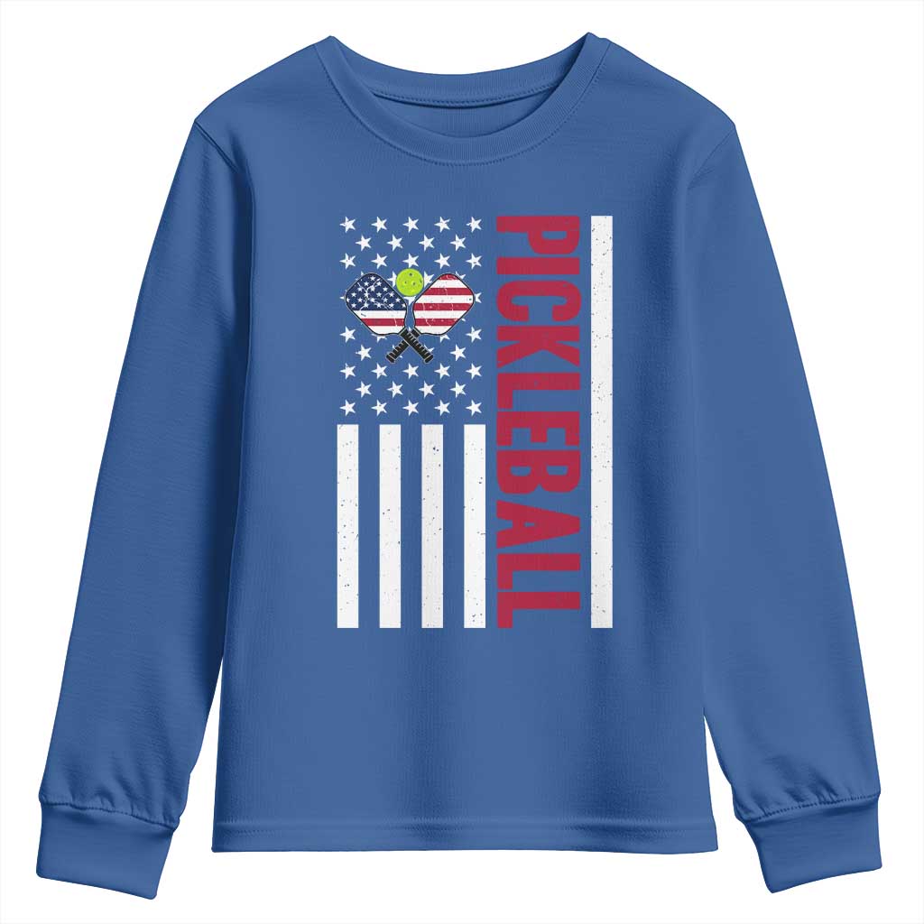 Pickleball Patriotic Youth Sweatshirt American Flag Sport Gift - Wonder Print Shop