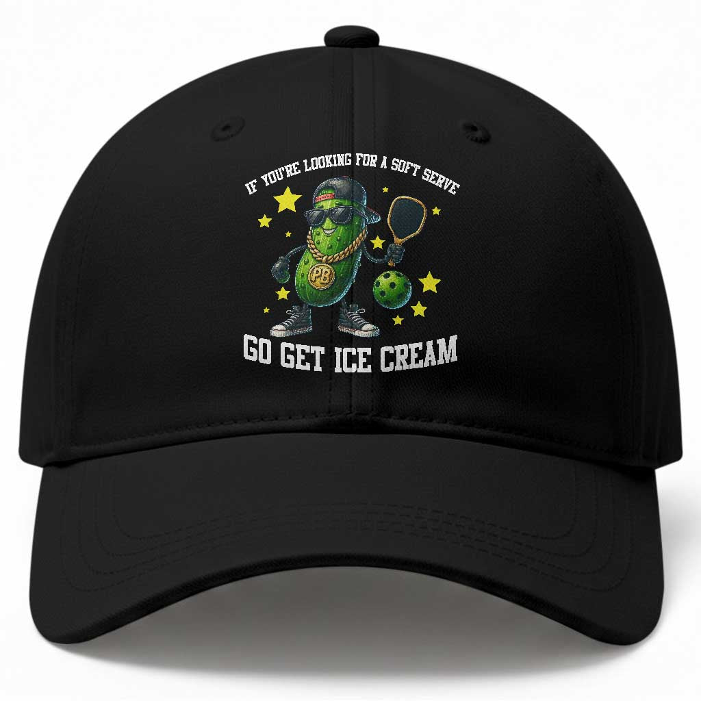 Funny Pickle Playing Pickleball Baseball Cap If You Want Soft Serve Eat Ice Cream