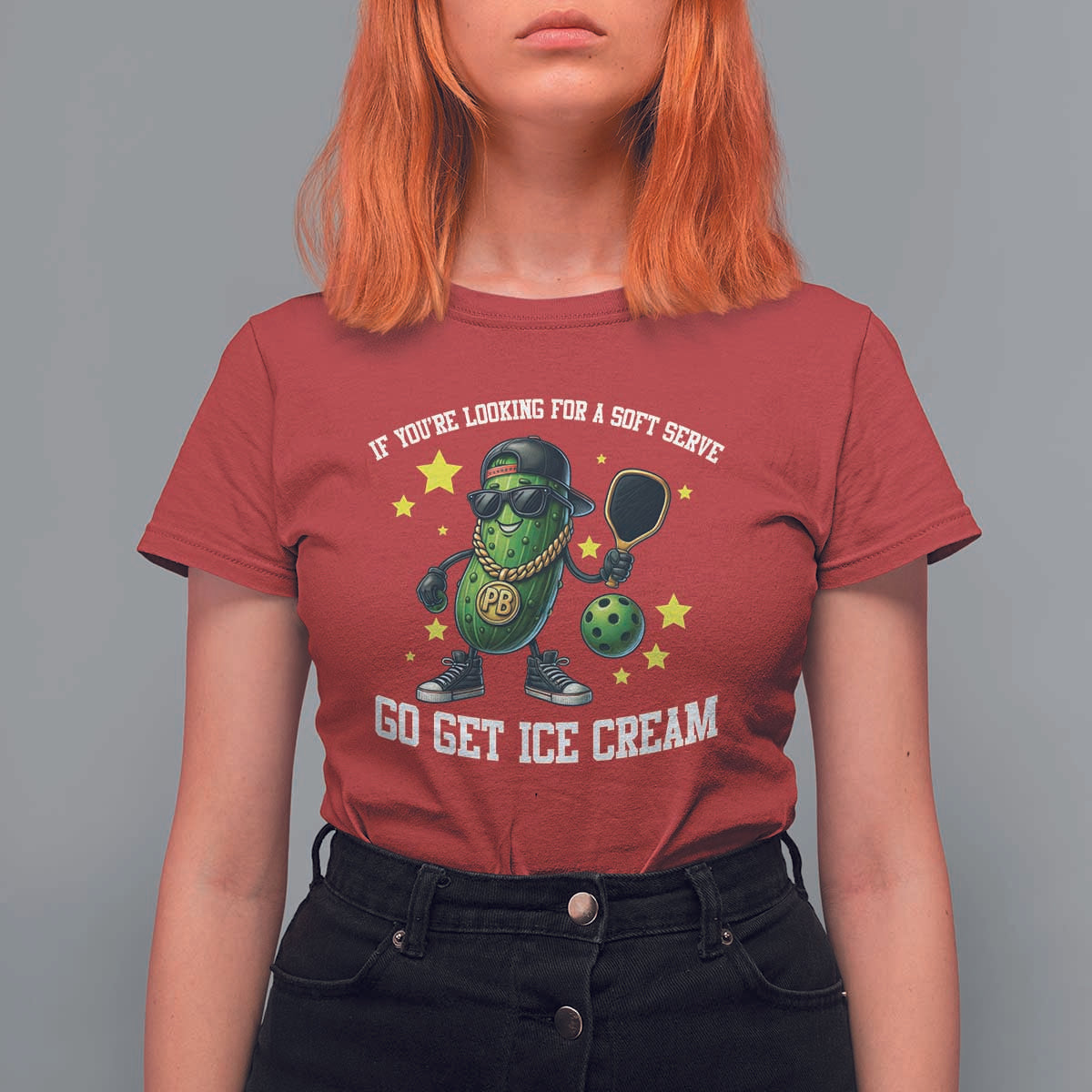 Funny Pickle Playing Pickleball T Shirt For Women If You Want Soft Serve Eat Ice Cream - Wonder Print Shop