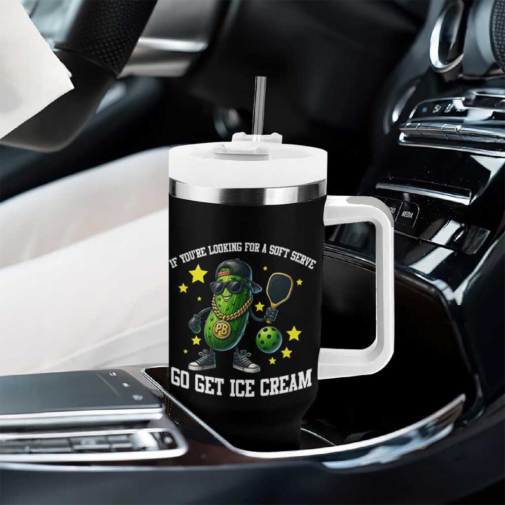Funny Pickle Playing Pickleball Tumbler With Handle If You Want Soft Serve Eat Ice Cream