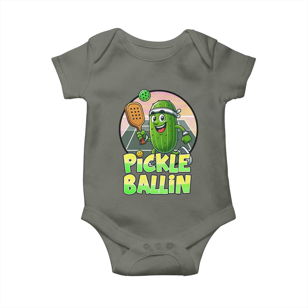Funny Pickleball Lover Baby Onesie Pickle Ballin Quote - Wonder Print Shop