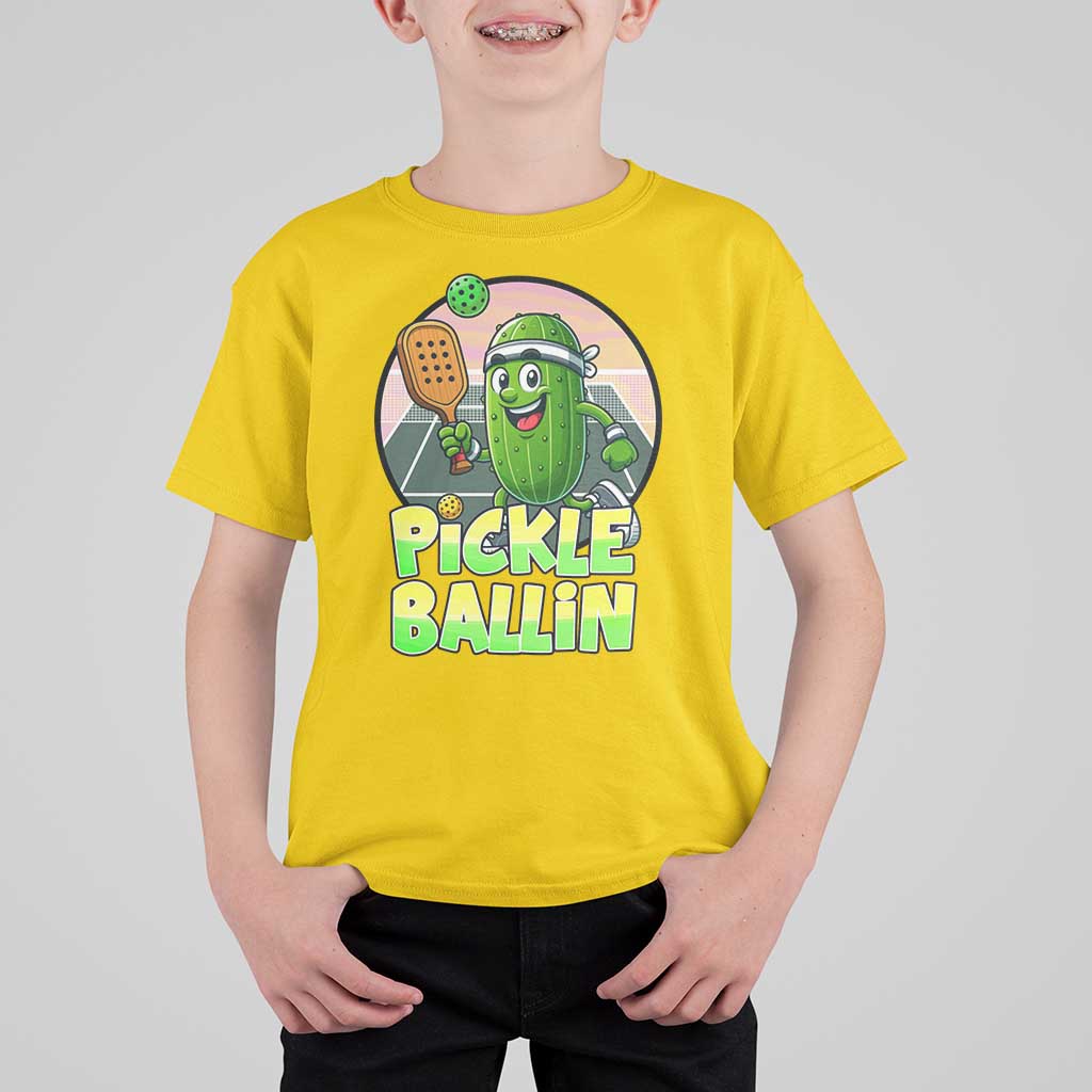 Funny Pickleball Lover T Shirt For Kid Pickle Ballin Quote - Wonder Print Shop