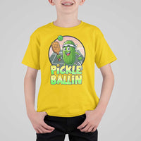 Funny Pickleball Lover T Shirt For Kid Pickle Ballin Quote - Wonder Print Shop