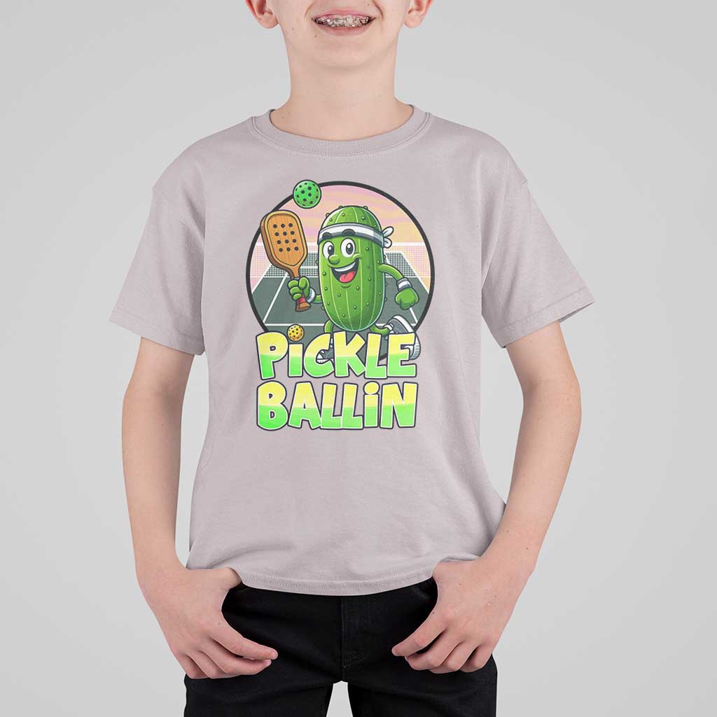 Funny Pickleball Lover T Shirt For Kid Pickle Ballin Quote - Wonder Print Shop