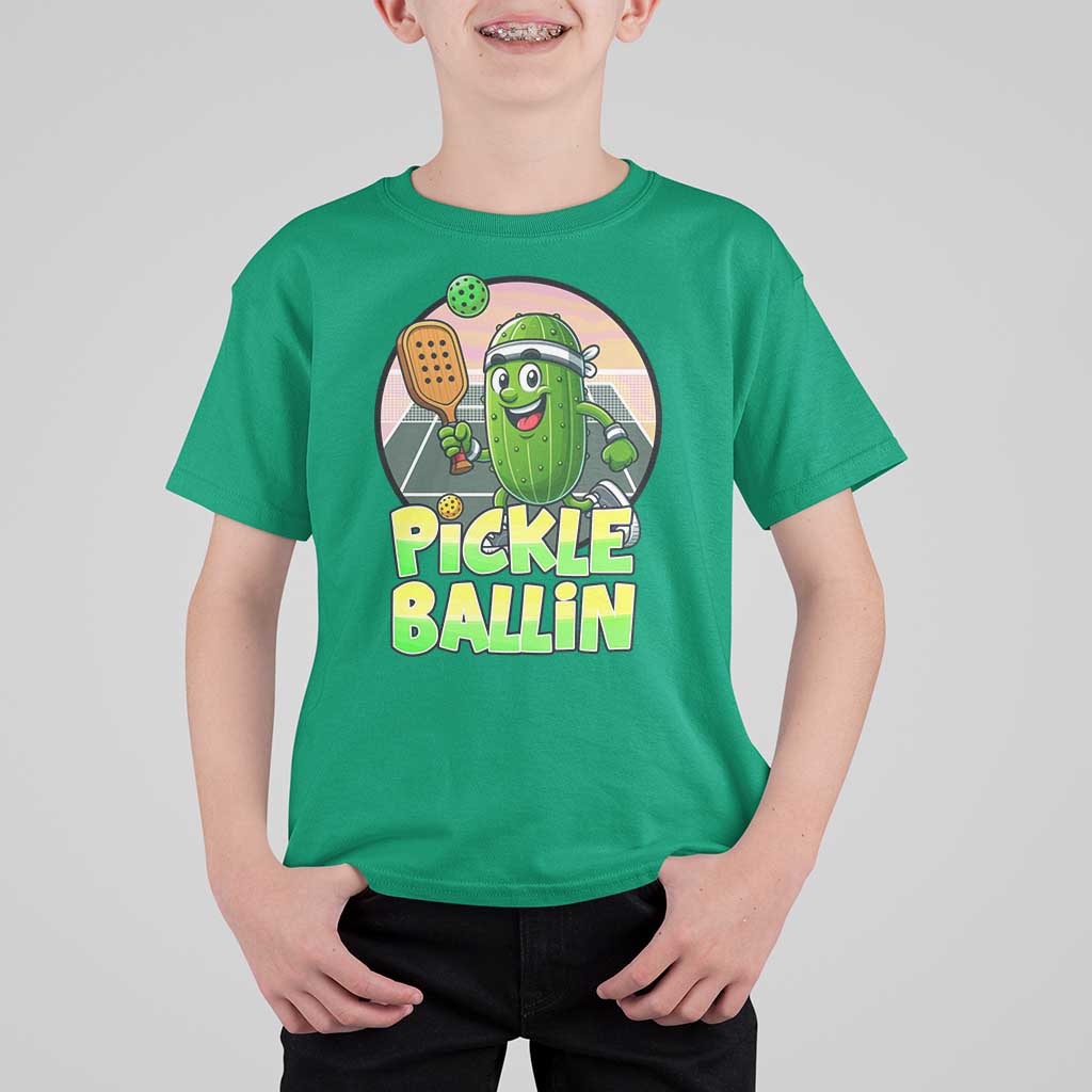 Funny Pickleball Lover T Shirt For Kid Pickle Ballin Quote - Wonder Print Shop
