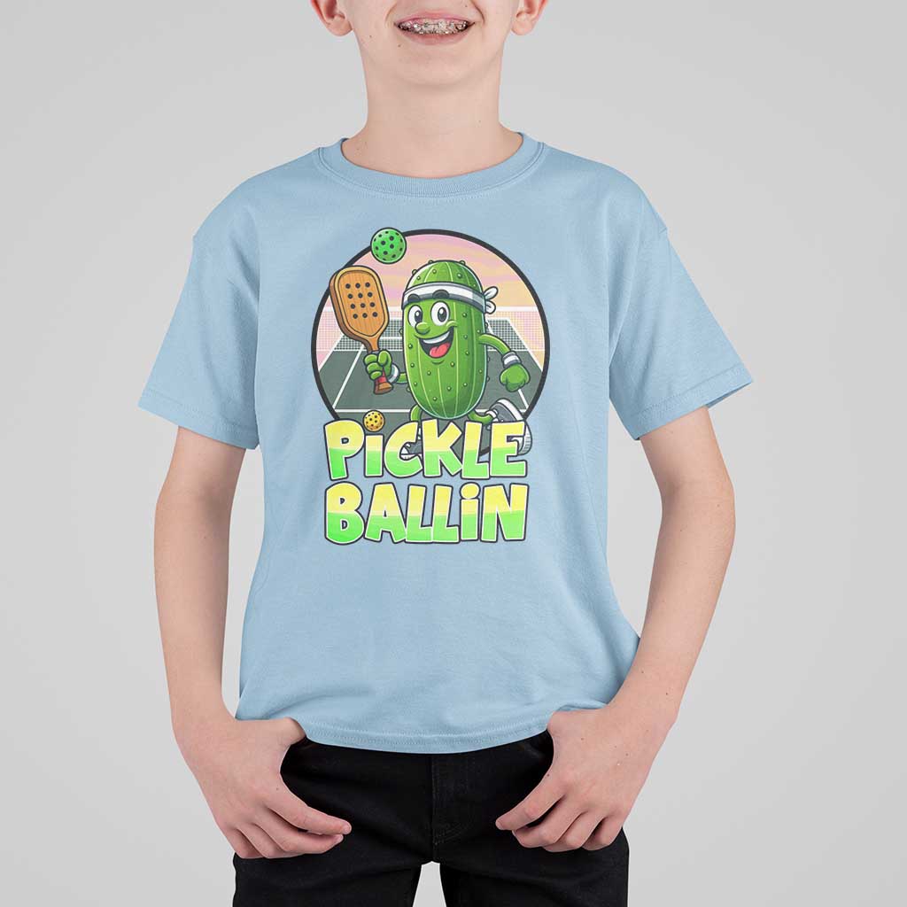 Funny Pickleball Lover T Shirt For Kid Pickle Ballin Quote - Wonder Print Shop