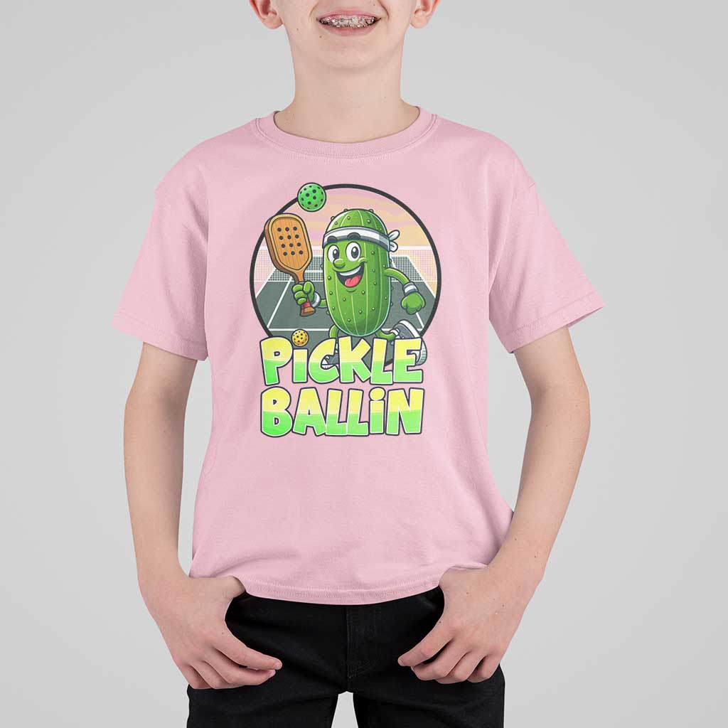Funny Pickleball Lover T Shirt For Kid Pickle Ballin Quote - Wonder Print Shop