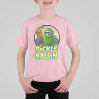 Funny Pickleball Lover T Shirt For Kid Pickle Ballin Quote - Wonder Print Shop