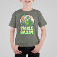Funny Pickleball Lover T Shirt For Kid Pickle Ballin Quote - Wonder Print Shop